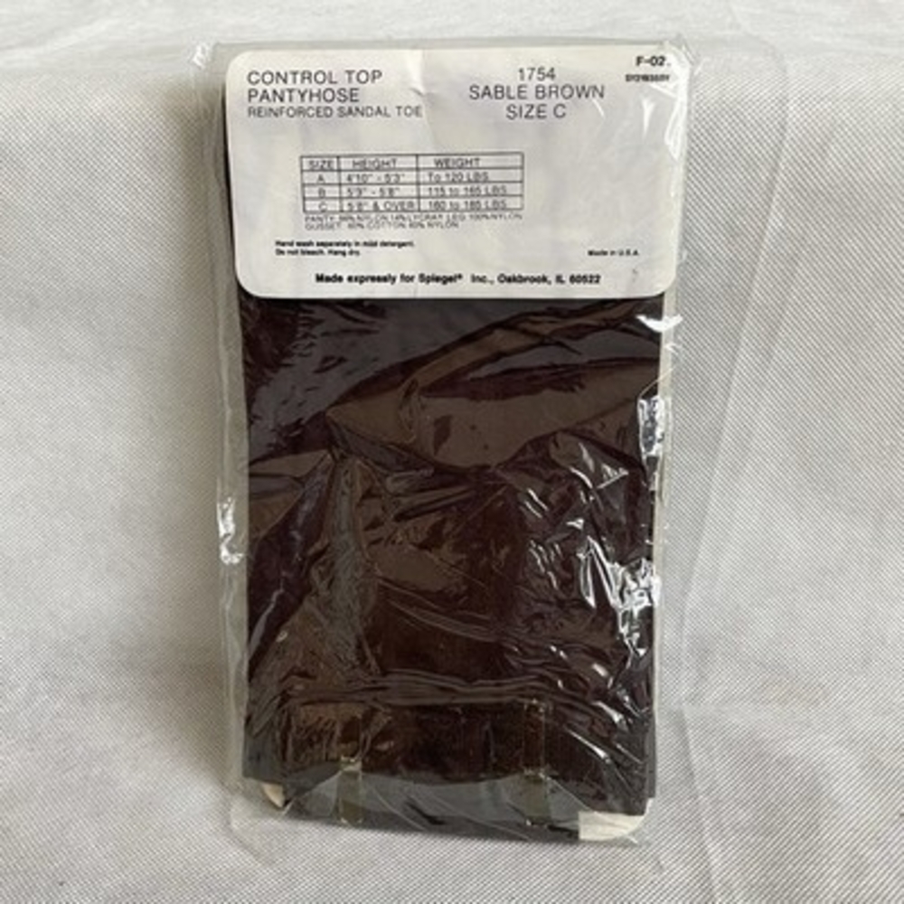 Vintage Spiegel Control Top Pantyhose Reinforced Sandal Toe Size C Sable Brown